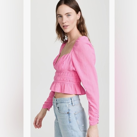 Free People Smocked Pink Chloe Cropped Top Size Medium NWT - Picture 4 of 9
